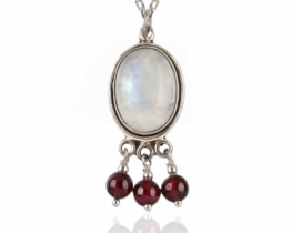 Silver Pendant Waterfall  - Garnet & Moonstone 