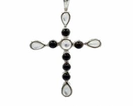 Silver Cross Pendant Black Onyx & MOP