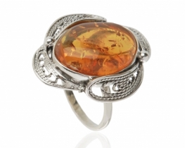 Amber Silver Ring Flower