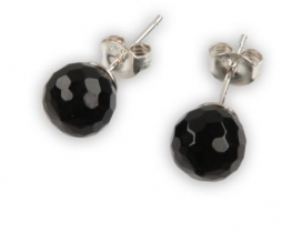 Silver Earrings Black Onyx 10 mm