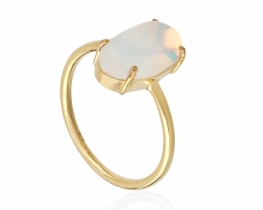 Zlat prstan mavrični opal 7 x 12 mm