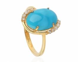 Gold Blue Bird Turquoise & Diamonds Ring