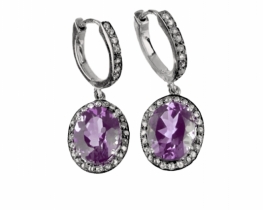 Silver Earrings Amethyst Violete & Diamonds