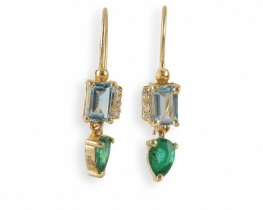 Zlati uhani POMLAD - smaragd in modri topaz z diamanti