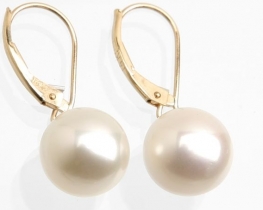 Gold Pearl Earrings 12.5 mm AAA