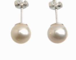 Silver round Pearl Earrings Miramar 7 mm