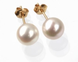 Gold Akoya Pearl Earrings SNOW WHITE 8 mm AAAA 