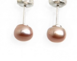 Silver & Gold Pearl Earrings Violet 6 - 7.5 mm