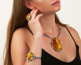 Unique Silver Jewelry Set with Amber CALLA 