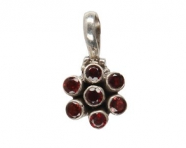 Silver Pendant Garnet Flower