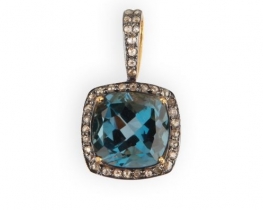 Gold Pendant LONDON BLUE 12 mm & Diamonds