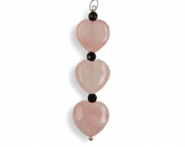 Silver Pendant Three Hearts Rose quartz & Onix