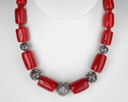 Coral Necklace Silver Antique