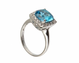 Silver Ring Blue Topaz SWISS BLUE Q9 mm