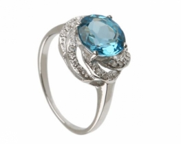 Silver Ring LOVE BLUE With Blue Topaz And Cubic Zirconia