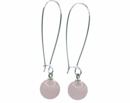 Earrings Rose Quartz Ball 10 mm Continental Long