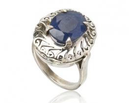 Silver Ring natural Blue Sapphire 10 x 12 mm