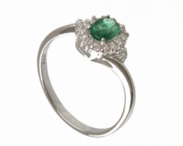 Silver Ring natural Emerald Love Beam 