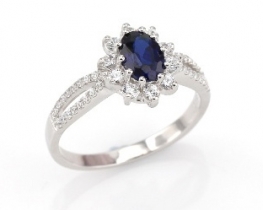 Silver Ring LOVE BEAM With Blue Sapphire and Cubic Zirconia