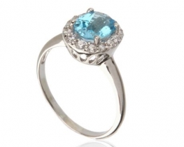 Srebrn prstan LOVE BLUE modri topaz 7 x 9 mm