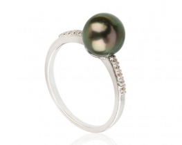 Tahitian Pearl Silver Ring MOANA & White Sapphires