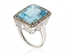 Silver Ring SKY BLUE TOPAZ AND DIAMONDS