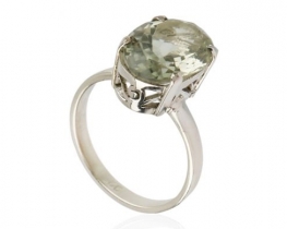 Silver Ring Green Amethyst 9 x 11 mm