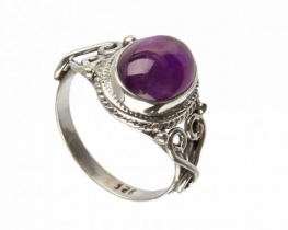 Silver Ring Two HEARTS - Moonstone & Amethyst