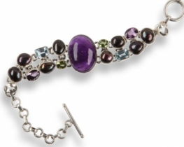 Silver Bracelet Ariadna - Amethyst, Peridot, Blue topaz