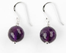 Silver Earrings Amethyst ball 10 mm