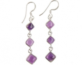 Silver Earrings Amethyst 3SQ