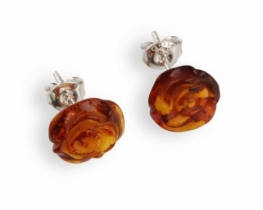 Silver Earrings Amber Rose Flower