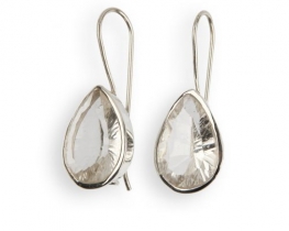 Silver Earrings Crystal Tear