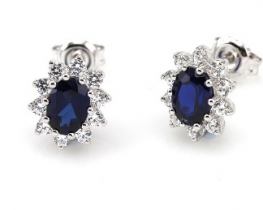 Silver Earrings Blue Beam with Blue Sapphire and Zircons