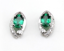 Silver Earrings LOVE GREEN with Emeralds and Zircons