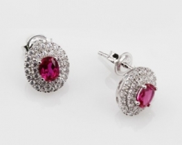 Silver Earrings LOVE RED MISS with Ruby and Zircons