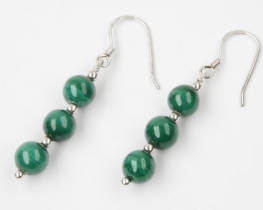 Silver Earrings 3 Malachite beads