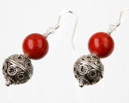 Silver Earrings with Coral - Antique