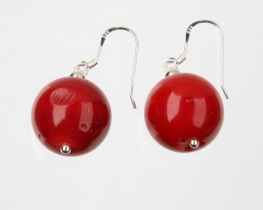 Silver hanging Earrings Red Coral 12 mm