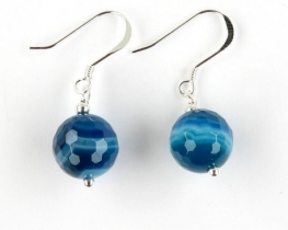 Blue Agate Silver Earrings 10 mm