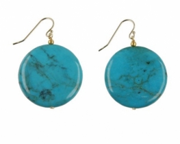 Gold Earrings Turquoise Coins 30 mm