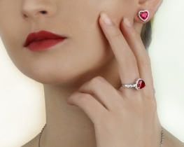 Silver Jewelry Set LOVE HEART Ruby 