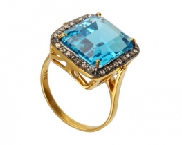 Victorian Ring Blue Topaz PILLOW with Diamonds