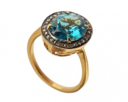 Gold Ring LONDON BLUE 10 x 12 mm with Diamonds