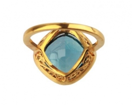 Gold Victorian Ring with Blue Topaz