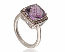 Silver Ring African Amethyst with Diamonds