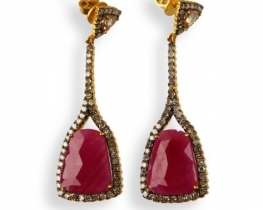 Zlati uhani rubin in diamanti - Vintage