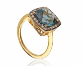 Gold Ring LONDON Blue 12 mm & Diamonds