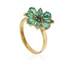 Gold Ring Emerald Flower