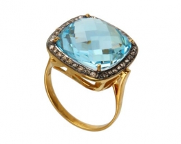 Gold Victorian Ring Love Pillow with Blue Topaz